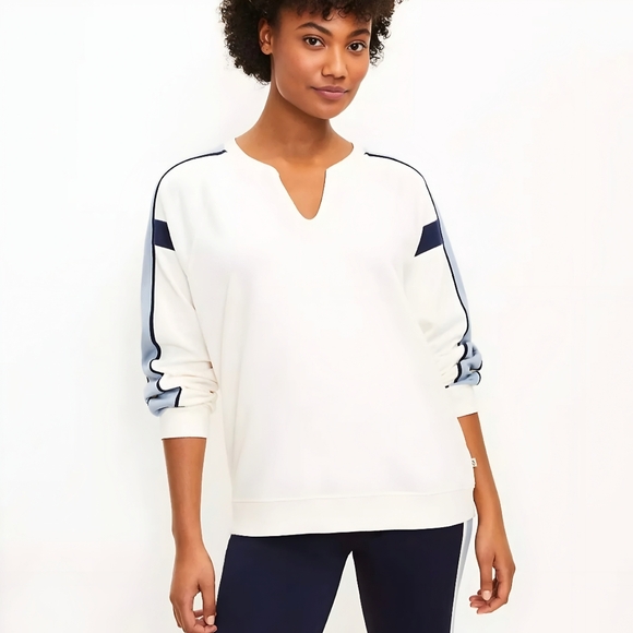 Lou & Grey White Blue Stripe Soft Pullover Sweatshirt, L - Picture 1 of 11